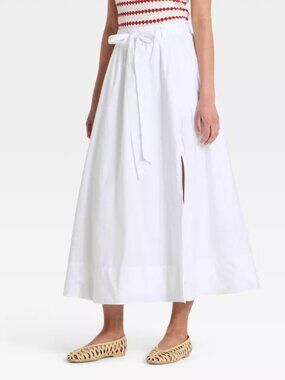 Women's Belted Maxi A-Line Skirt - A New Day™ White M